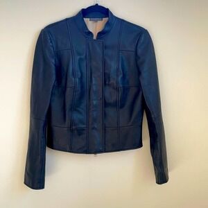 Alexander Mcqueen Black leather biker fitted jacket 44